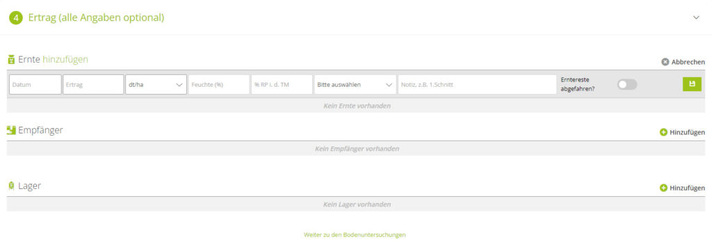 Schlagkartei Erträge