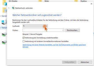 Netzlaufwerk verbinden Laufwerksbuchstaben auswählen