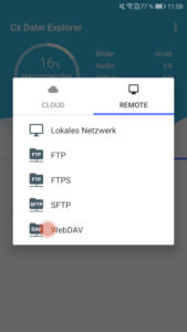 cx datei explorer remote webdav auswahl für excel mobil