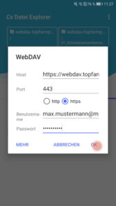 cx datei explorer webdav einrichten mit zugangsdaten