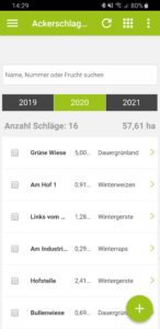 Ackerschlagkartei Übersicht in der App