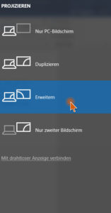 Projizieren Einstellung in Windows 10 mit Mauspfeil