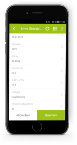 Smartphone Ernte erfassen übersicht