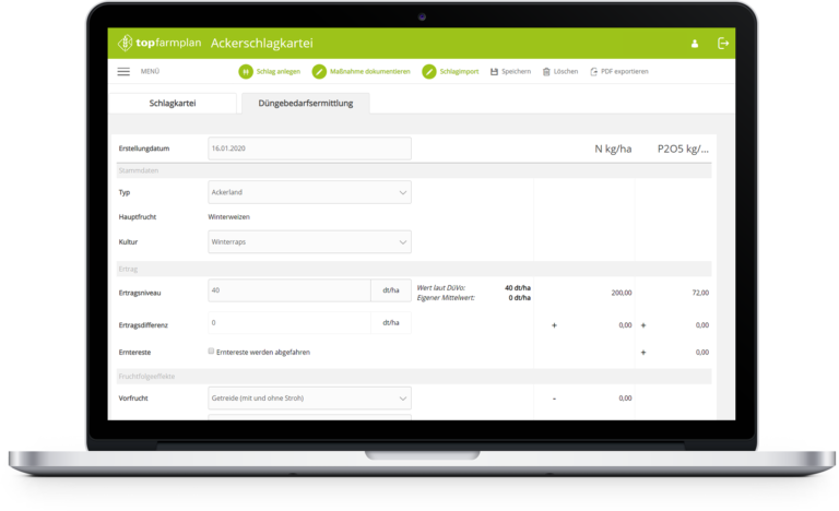 Düngebedarfsermittlung in top farmplan