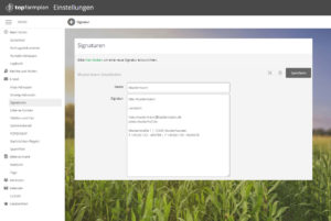 Einstellungsbereich top farmplan E-Mail Signatur