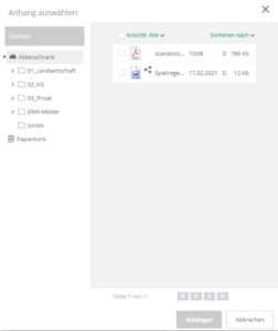 Anhänge hinzufügen auswahl aktenschrank