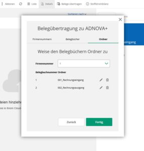 Belegübertragung zu ADNOVA