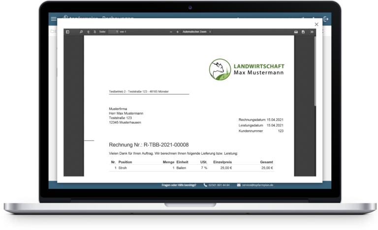 Rechnungsprogramm top farmplan drucken