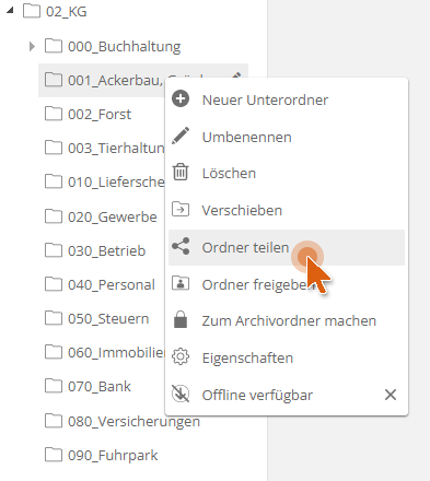 ordner teilen funktion
