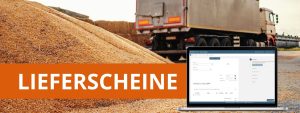 Lieferscheine schreiben in top farmplan. Titelbild. Ein LKW lädt Getriede ab.